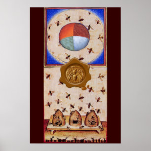 TANZ DER HONIGBIENEN MIT 4 ELEMENTEN, Wachssiegel Poster