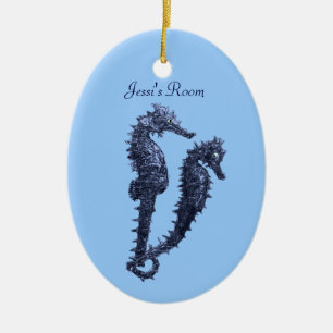 Tanz der Seepferde (blau) (Tür-Aufhänger) Keramikornament
