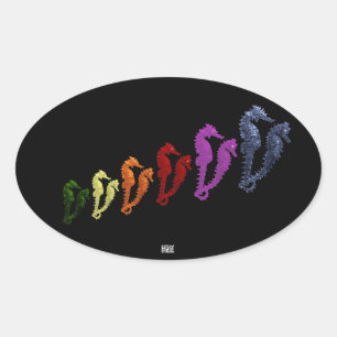 Tanz der Seepferde Pop Art 1 Ovaler Aufkleber