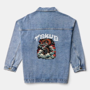 Tanz des Drachen Japanische Retro-Meereslandschaft Jeansjacke