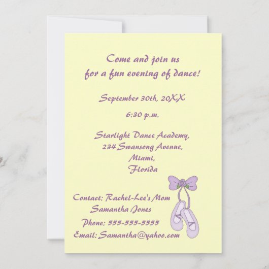 Tanz-Erwägung Ballerina Einladung (Rückseite)