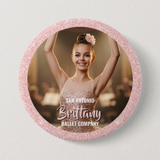 Tanz-Foto-Button-Anstecknadel Roségold Glitterrand Button (Vorderseite)