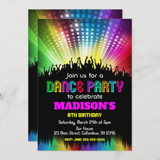 Tanz Geburtstagsparty Einladung (Vorne/Hinten)