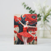 Tanz mit einer dunklen Dämonenmutter in einem rote Postkarte (Stehend Vorderseite)