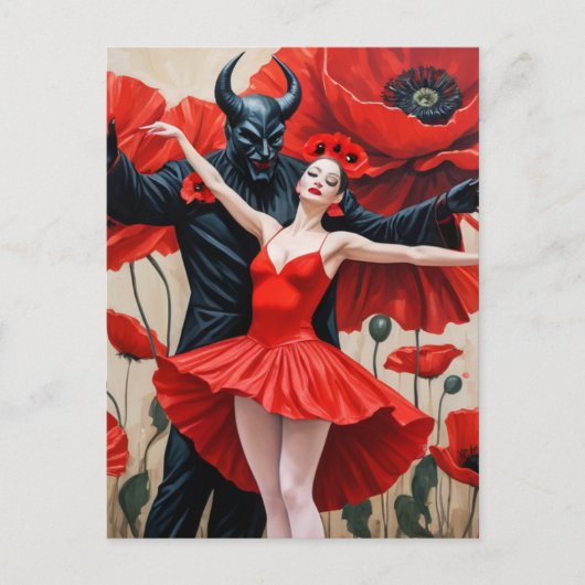 Tanz mit einer dunklen Dämonenmutter in einem rote Postkarte (Vorderseite)