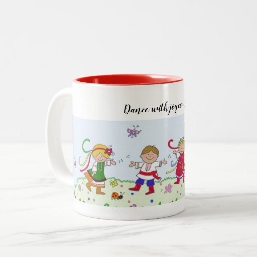 Tanz mit freudvollen ukrainischen Tänzern Zweifarbige Tasse (Vorderseite Links)