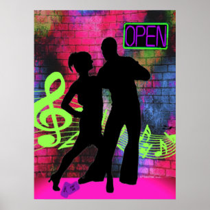 Tanz-Paar-Backsteinmauer-Neon-Farben Poster