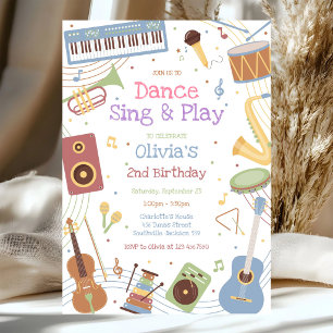 Tanz Sing Spiel Musikinstrument Geburtstagsfeier  Einladung