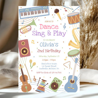 Tanz Sing Spiel Musikinstrument Geburtstagsfeier  Einladung