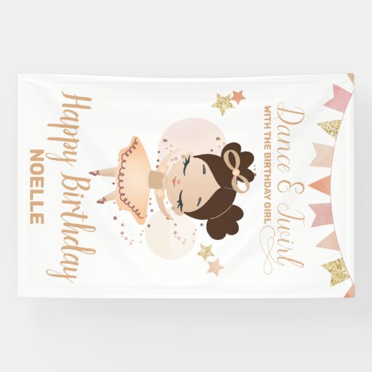 Tanz & Twirl, Prinzessin Ballerina w/Bow Geburtsta Banner (Horizontal)