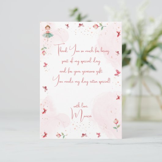 Tanz und niedliche Ballerina Ballett Kind Geburtst Dankeskarte (Stehend Vorderseite)