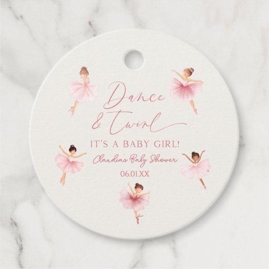 Tanz und Twirl Ballerina Pink Ballett Babydusche Geschenkanhänger (Vorderseite)