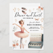 Tanz und Twirl Ballerina rot Rosa Geburtstag Einladung (Vorne/Hinten)