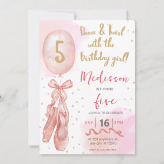 Tanz und Twirl Pink Girl Ballett Schuhe Geburtstag Einladung