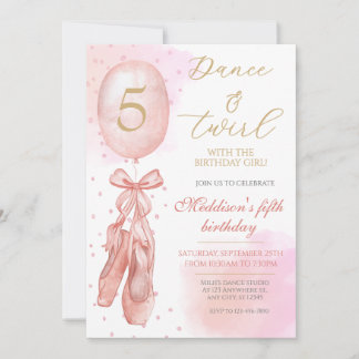 Tanz und Twirl Pink Girl Ballett Schuhe Geburtstag Einladung