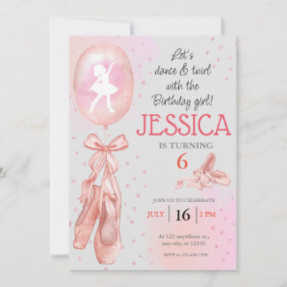 Tanz und Twirl Pink Girl Ballett Schuhe Geburtstag Einladung