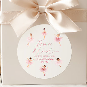 Tanz- und Wirbel-Pink-Ballerina-Ballett-Geburtstag Runder Aufkleber