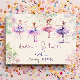 Tanz und wirbelnde Ballerina Aquarellfarbe Geburts Einladung