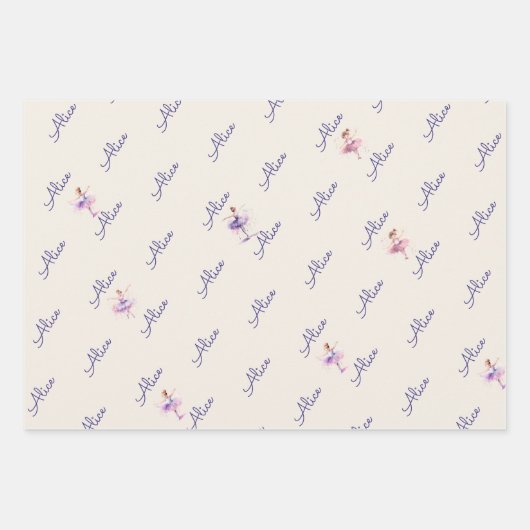 Tanz und wirbelnde Ballerina Aquarellfarbe Geburts Geschenkpapier Set (Vorderseite 3)