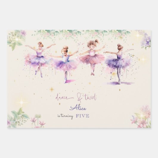 Tanz und wirbelnde Ballerina Aquarellfarbe Geburts Geschenkpapier Set (Vorderseite)