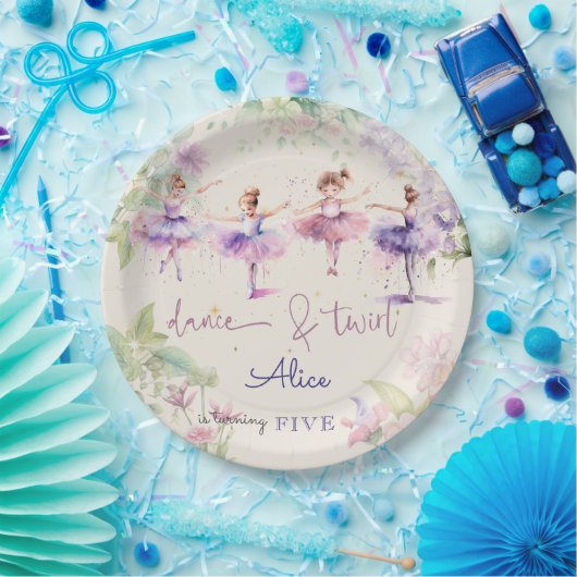 Tanz und wirbelnde Ballerina Aquarellfarbe Geburts Pappteller (Party)