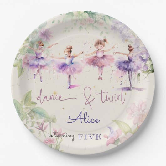 Tanz und wirbelnde Ballerina Aquarellfarbe Geburts Pappteller (Vorderseite)