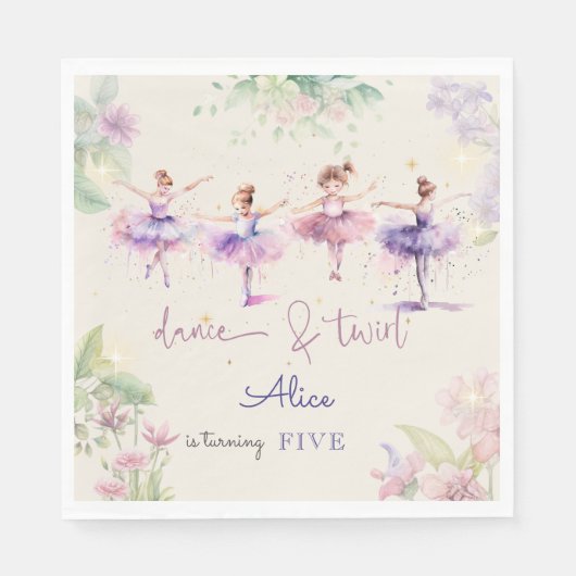 Tanz und wirbelnde Ballerina Aquarellfarbe Geburts Serviette (Vorderseite)