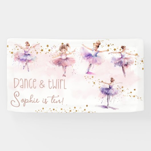Tanz und wirbelnde Ballerina Geburtstag Banner (Horizontal)