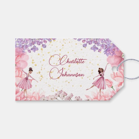 Tanz und wirbelnde Ballerina Geburtstag Geschenkanhänger (Vorderseite (Horizontal))