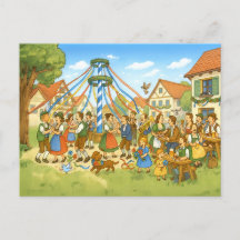 Tanz unter Maypole im bayerischen Dorf