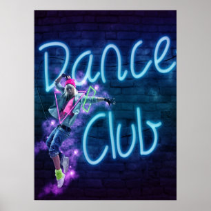 Tanz-Verein-Leuchtreklame mit Tänzer Blacklight Poster