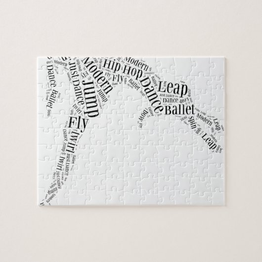 Tanz-Wort-Wolken-Schwarzes u. Weiß Puzzle (Horizontal)