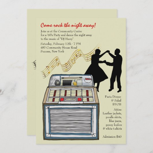 Tanz zur Musik-Party Einladung (Vorne/Hinten)