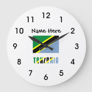 Tanzania and Tanzanian Flag with Your Name Large C Große Wanduhr