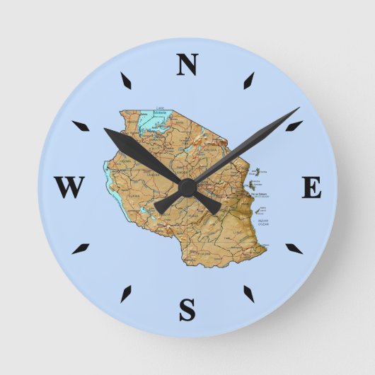 Tanzania Map Clock Runde Wanduhr (Vorderseite)