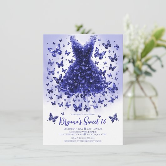 Tanzanite Butterfly Dress Dezember Birthstone Einladung (Stehend Vorderseite)