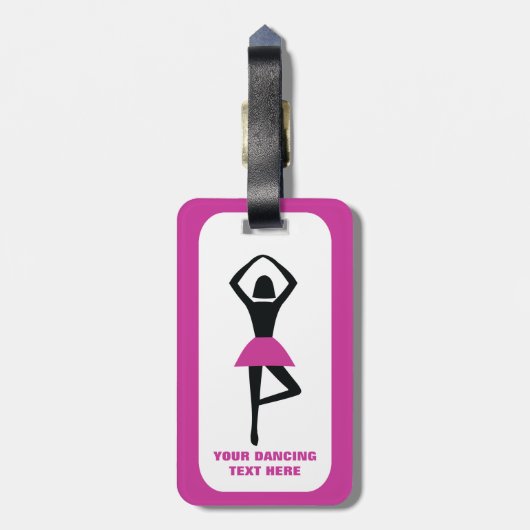 Tanzballerina, schwarz, heißrosa, Brauch Gepäckanhänger (Rückseite vertikal)