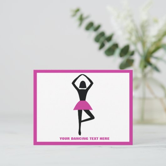 Tanzballerina, schwarz, heißrosa, Brauch Postkarte (Stehend Vorderseite)