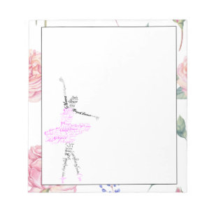 Tanzballetttänzerin Rosen-Aquarell-Rand Notizbl Notizblock