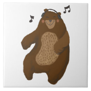 Tanzbär-Kopfhörer Musiknoten Whimsical Fliese