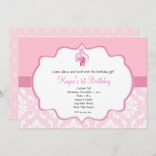 TanzDamast und Perle Einladung (Vorne/Hinten)