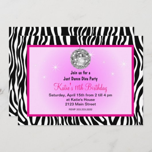 Tanzdisko Diva Party Einladung (Vorne/Hinten)