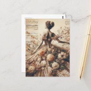 Tanze zur floralen Musikcollage Postkarte