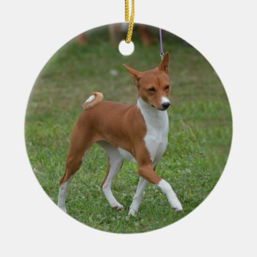 Tänzelnder Basenji Hund Keramik Ornament (Vorne)