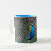 Tänzelnder Pfau Zweifarbige Tasse (Vorderseite Links)