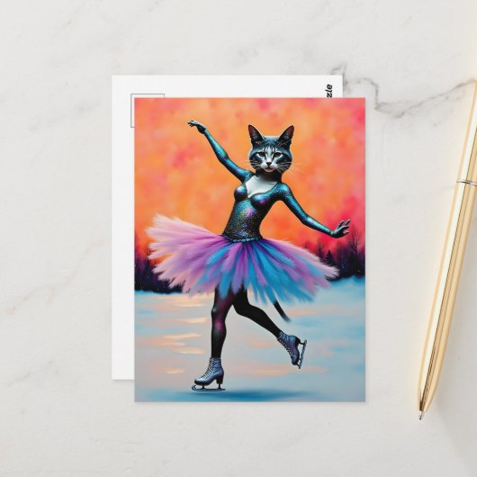 Tanzen Balerina Kitty on Ice Postkarte (Vorderseite/Rückseite Beispiel)