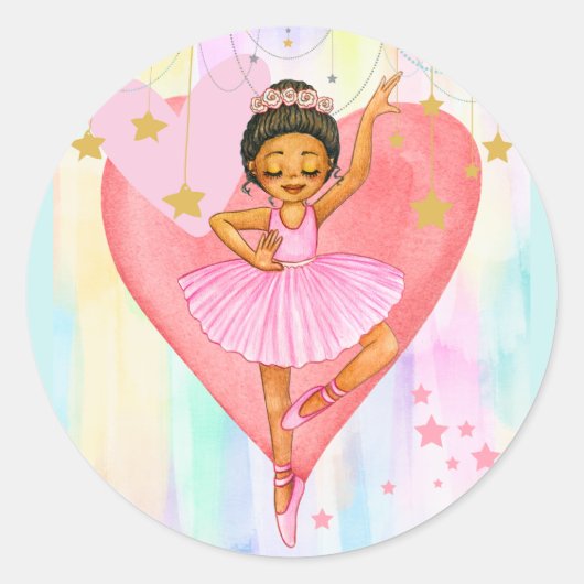 Tanzen Ballerina Girl Hörnchen und Sterne Runder Aufkleber (Vorderseite)