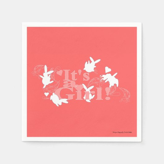Tanzen Bunnies Es ist ein Mädchen! Pink Baby Dusch Serviette (Vorderseite)