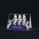 Tanzen-Chanukka-Kätzchen Feiertagskarte<br><div class="desc">Hundebogen zum mächtigen HanukKAT. Niedliche tanzende Chanukka-Katzen.</div>