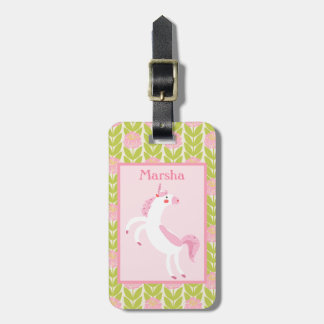 Tanzen-Einhorn-Rosa und grüner Blumenrucksack Gepäckanhänger